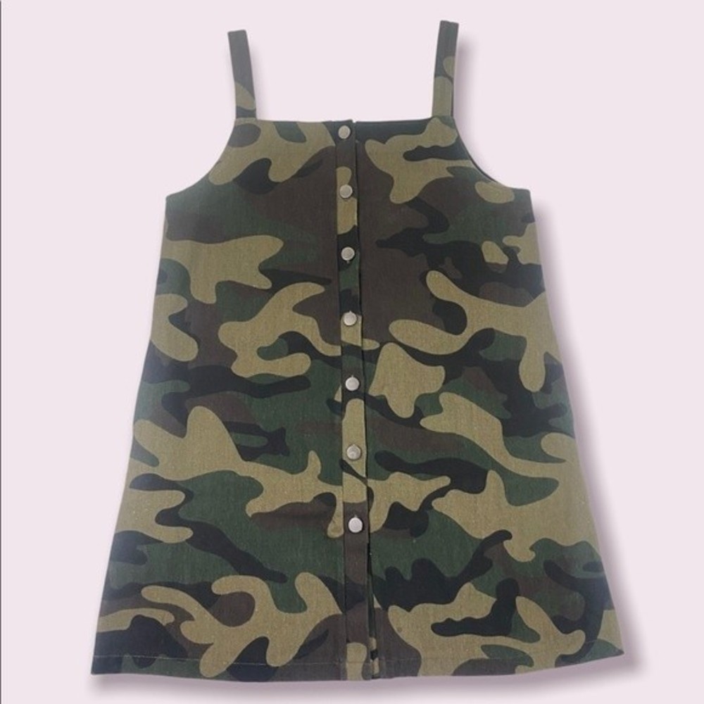 Camouflage Shoulder Strap Button-Up Dress